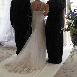 Pictures of embroidery of Reem Acra dress listing